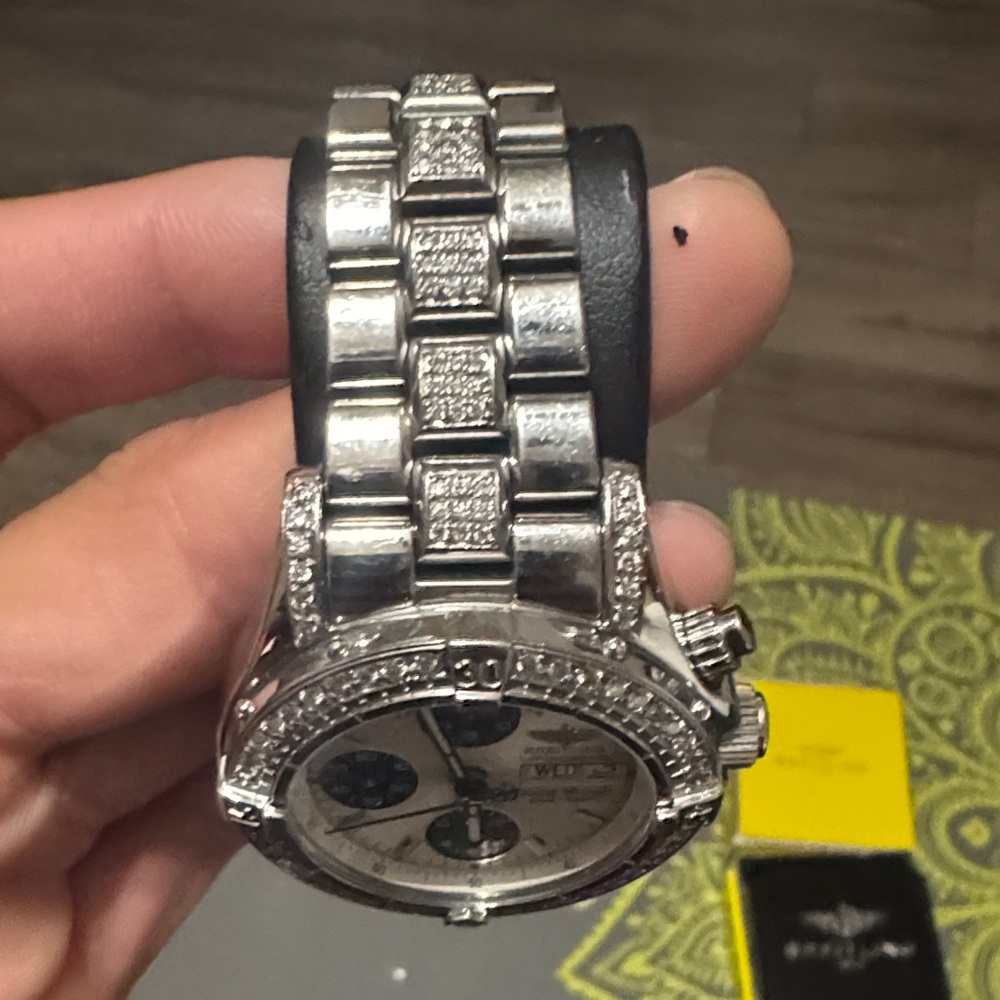 Breitling Silver Watch with Blue Dials - Picture 4 of 7